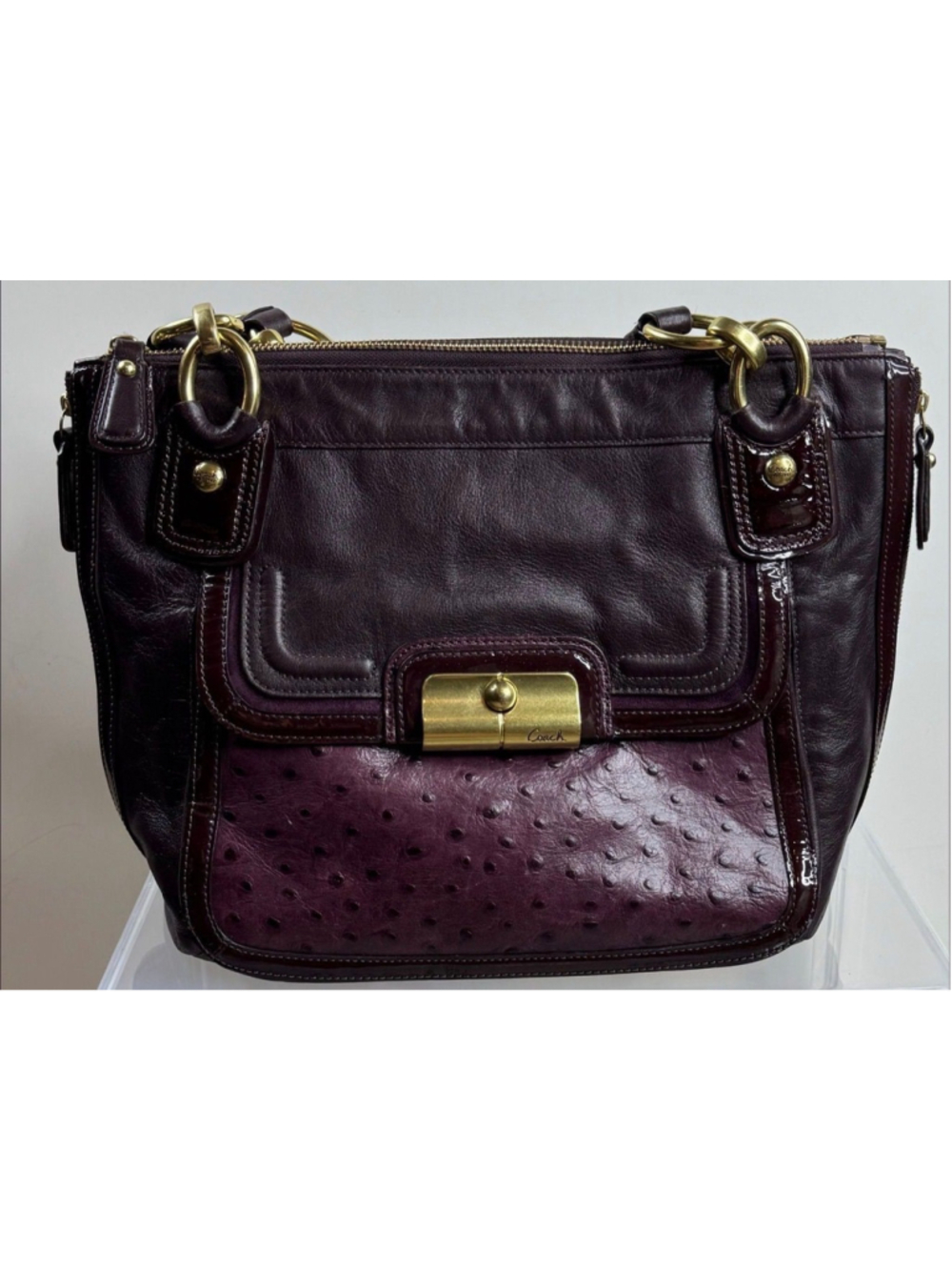Coach Kristin Spectator Tote 2011 No. 16803 Burgundy Plum Leather Ostrich Emboss